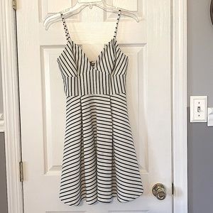 Black & White Striped Monteau Mini-Dress: Small